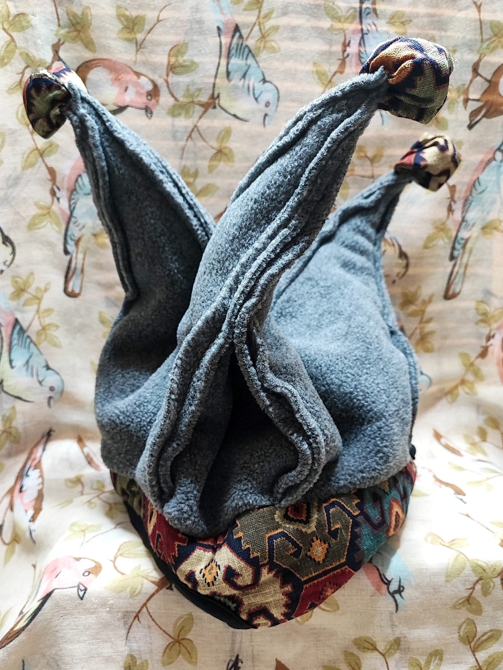 Gray Warm Fleece Jester Ski Hat Adjustable Velcro Southwest Design